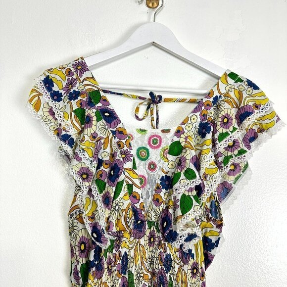 BAROK Paris Floral Ruffle Dress in White Size Small - Picture 3 of 9